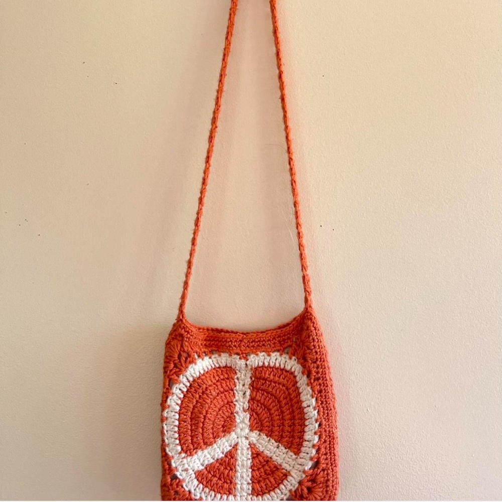Handcrafted Orange and White Crochet Crossbody Bag